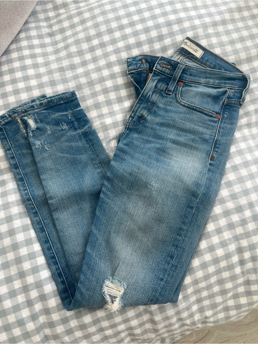 Madewell 9” High-Rise Light Blue Distressed Skinny Jeans